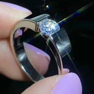 Beautiful Ladies Diamond Tension Ring / Band, .925 Solid Sterling Silver